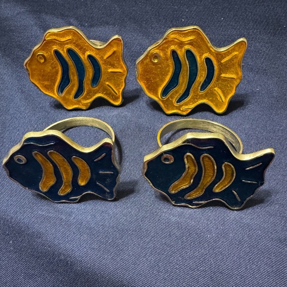 Orange and Blue Well Made Set of Four Metal Fish Napkin Rings - Picture 1 of 4